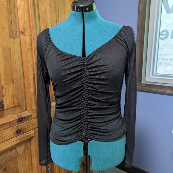 Crave Fame shirt, black, goth style, sheer sleeves - Picture 1 of 5
